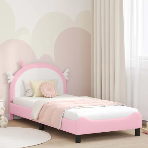 vidaXL Cadru de pat pentru copii cu spătar Roz 90 x 190 cm PU