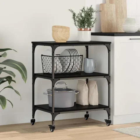 vidaXL Troler de Bucătărie Stejar Negru 60 x 41 x 76 cm Lemn prelucrat