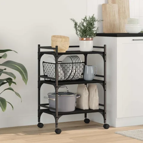 vidaXL Troler de Bucătărie Stejar Negru 50 x 35 x 75.5 cm