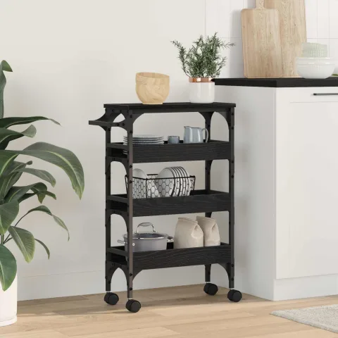 vidaXL Troler de Bucătărie Stejar Negru 53 x 20 x 76 cm Lemn prelucrat