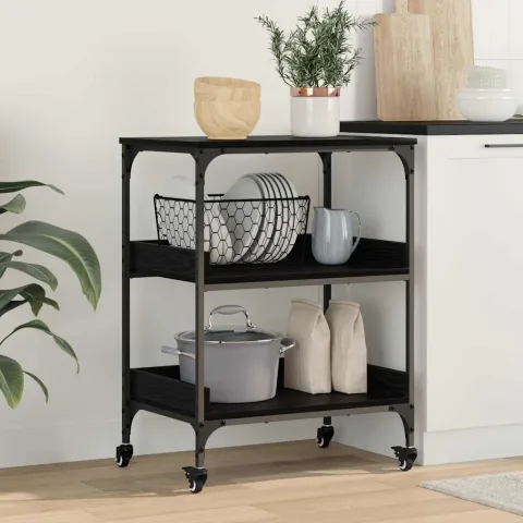 vidaXL Troler de Bucătărie Stejar Negru 60 x 41 x 80.5 cm