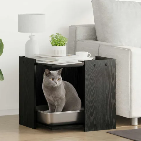 vidaXL Cutie pentru litiera pisici Stejar negru 53 x 53 x 51 cm