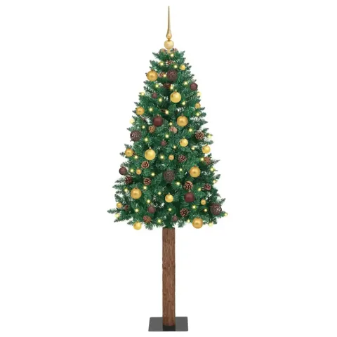 vidaXL Brad de Crăciun subțire Verde 210 cm PVC și lemn de PIN masiv
