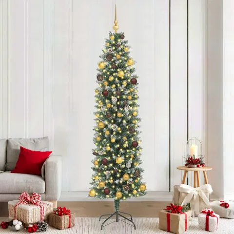 vidaXL Copac Artificial Slăb de Crăciun Verde și alb 210 cm