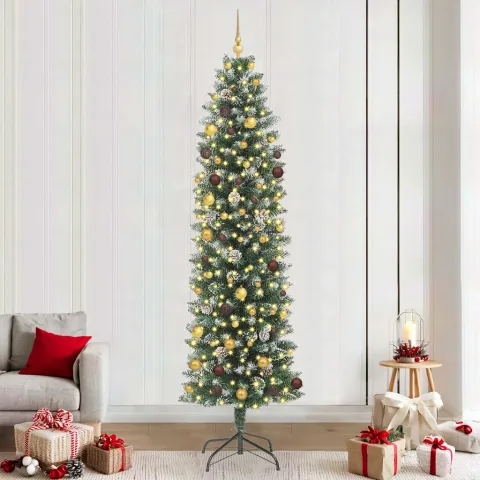 vidaXL Copac Artificial Slăb de Crăciun Verde și alb 240 cm