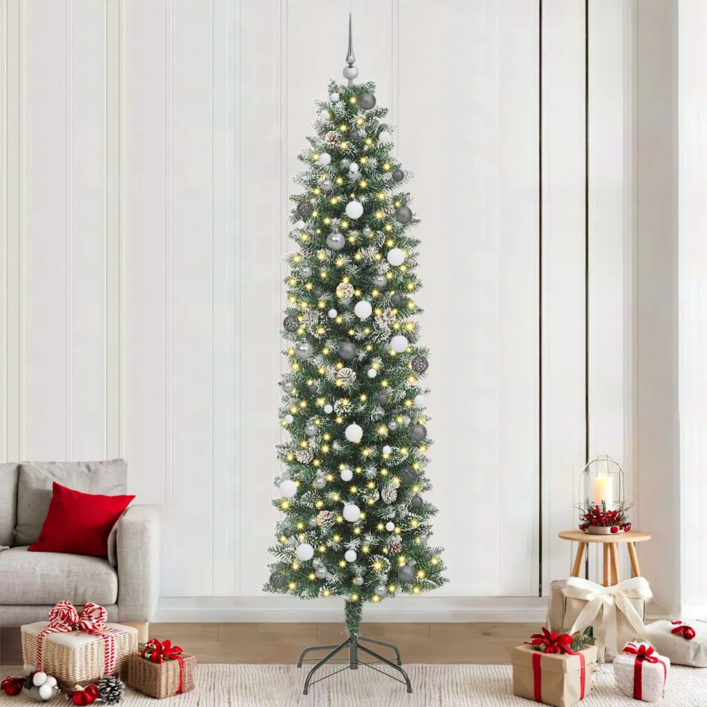 vidaXL Copac Artificial Slăb de Crăciun Verde și alb 240 cm