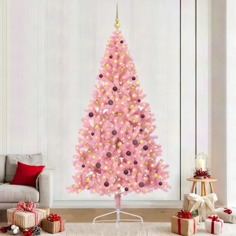 vidaXL Pom de Crăciun artificial pre-iluminat Roz 240 cm PVC
