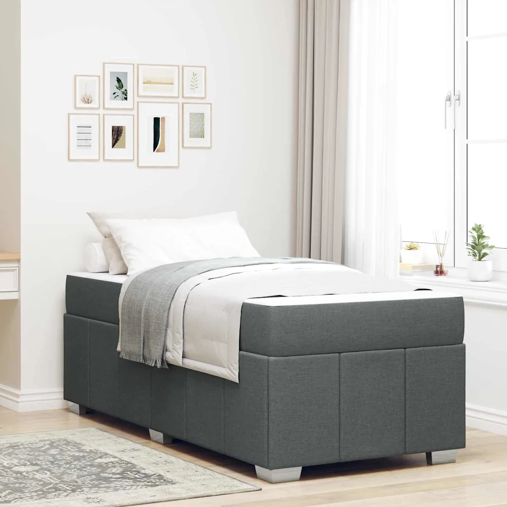 vidaXL Cadru de pat cu saltea Gri închis 90 x 200 cm țesătură
