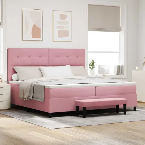 vidaXL Pat cu arcuri cu headboard Roz 200 x 200 cm Catifea