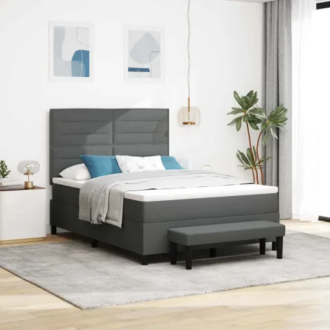 vidaXL Pat cu arcuri cu saltea Gri închis 152 x 200 cm țesătură