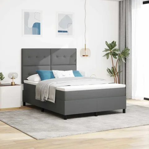 vidaXL Pat cu arcuri Gri închis și alb 152 x 203 cm țesătură