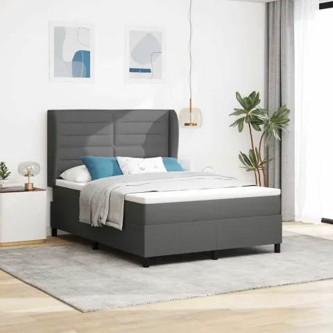 vidaXL Pat cu arcuri Gri închis și alb 152 x 203 cm țesătură