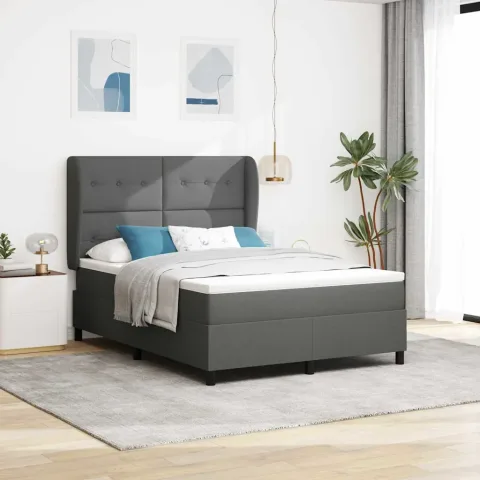 vidaXL Pat cu arcuri Gri închis și alb 152 x 203 cm țesătură