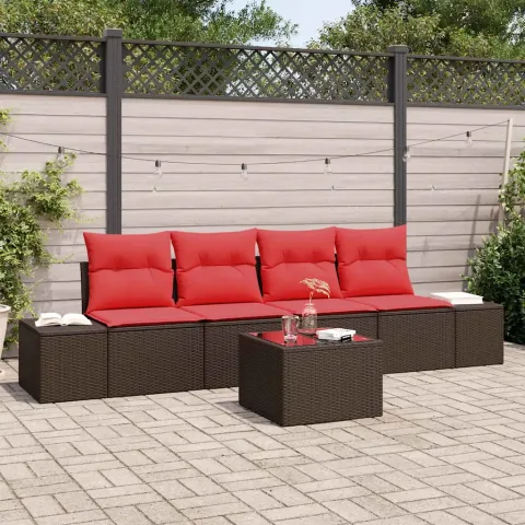 vidaXL Set de canapele pentru grădină 5 buc. Beige și Roșu poliratan
