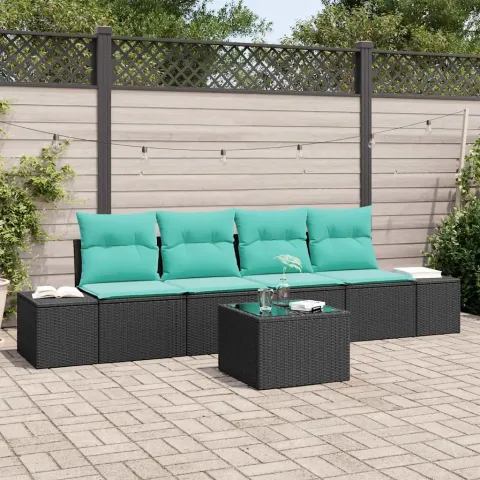 vidaXL Set de canapele pentru grădină 5 buc. Negru și Turcoaz