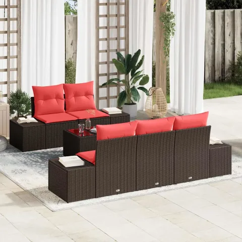 vidaXL Set de canapele pentru grădină 6 buc. Beige și Roșu poliratan