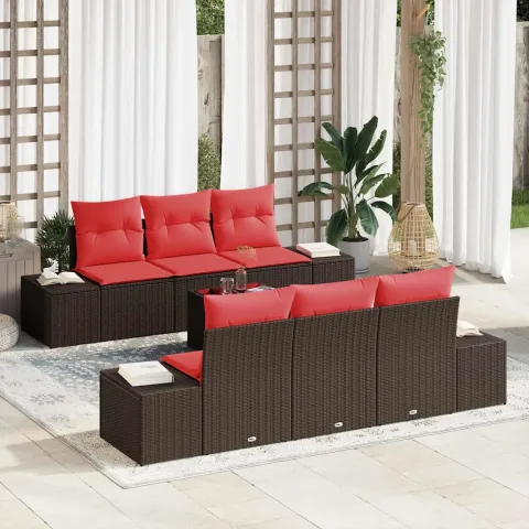 vidaXL Set de canapele pentru grădină 8 buc. Beige și Roșu poliratan