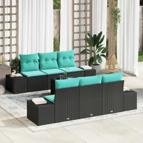 vidaXL Set de canapele pentru grădină 8 buc. Negru și Turcoaz