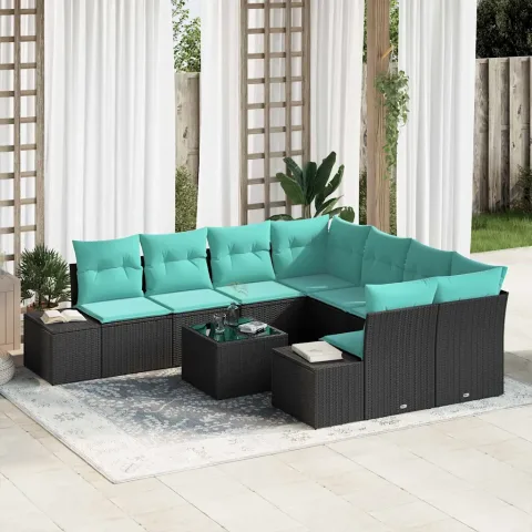 vidaXL Set de canapele pentru grădină 9 buc. Negru și Turcoaz