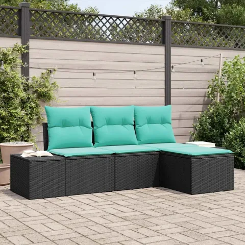 vidaXL Set de canapele pentru grădină 4 buc. Negru și Turcoaz