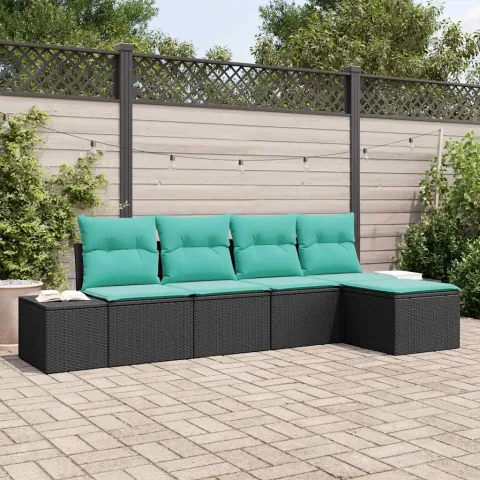vidaXL Set de canapele pentru grădină 5 buc. Negru și Turcoaz