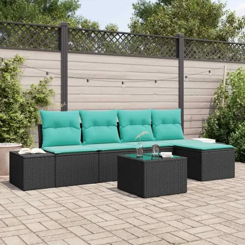 vidaXL Set de canapele pentru grădină 5 buc. Negru și Turcoaz
