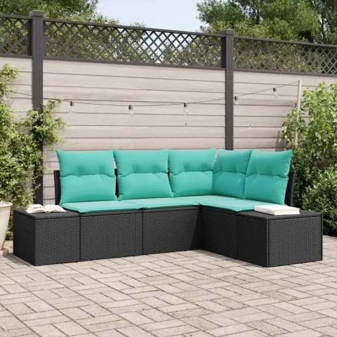 vidaXL Set de canapele pentru grădină 4 buc. Negru și Turcoaz