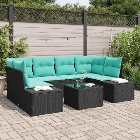 vidaXL Set de canapele pentru grădină 8 buc. Negru și Turcoaz
