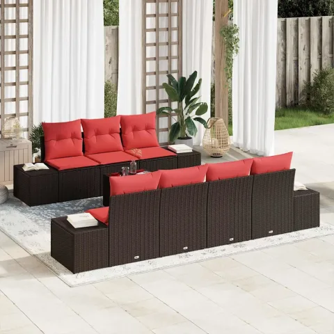 vidaXL Set de canapele pentru grădină 8 buc. Beige și Roșu poliratan