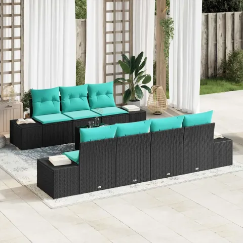vidaXL Set de canapele pentru grădină 8 buc. Negru și Turcoaz