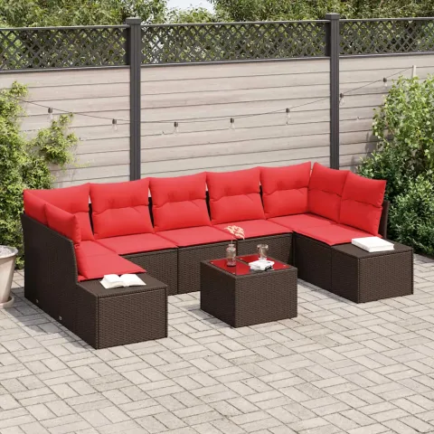 vidaXL Set de canapele pentru grădină 8 buc. Beige și Roșu poliratan
