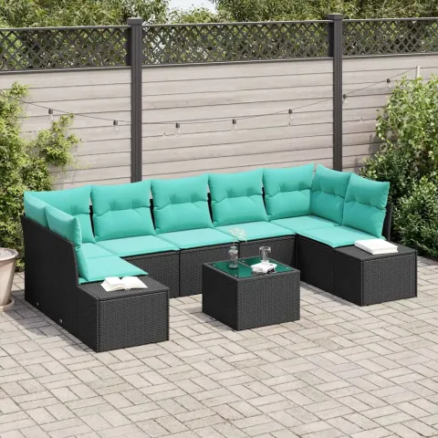 vidaXL Set de canapele pentru grădină 8 buc. Negru și Turcoaz