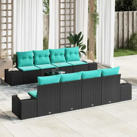 vidaXL Set de canapele pentru grădină 9 buc. Negru și Turcoaz