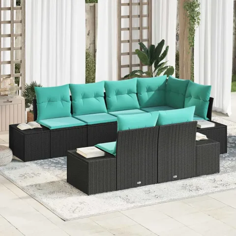vidaXL Set de canapele pentru grădină 7 buc. Negru și Turcoaz