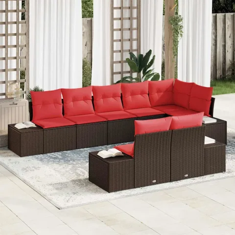 vidaXL Set de canapele pentru grădină 8 buc. Maro și roșu Rattan poli