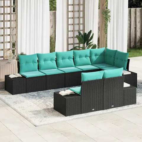 vidaXL Set de canapele pentru grădină 8 buc. Negru și Turcoaz