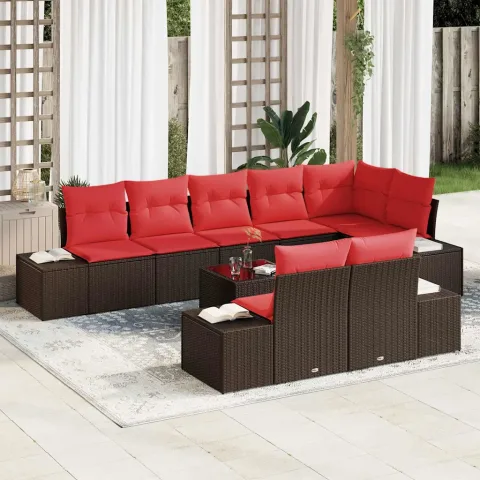 vidaXL Set de canapele pentru grădină Maro și roșu Rattan poli