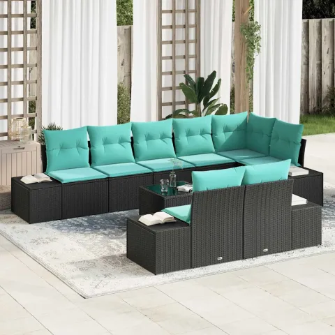 vidaXL Set de canapele pentru grădină Negru și Turcoaz Rattan poli