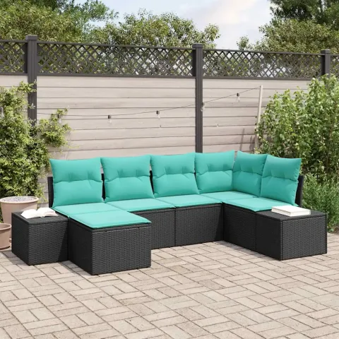 vidaXL Set de canapele pentru grădină 6 buc. Negru și Turcoaz