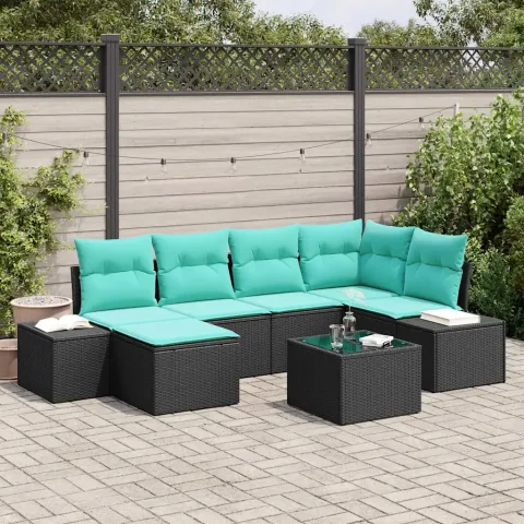vidaXL Set de canapele pentru grădină 6 buc. Negru și Turcoaz