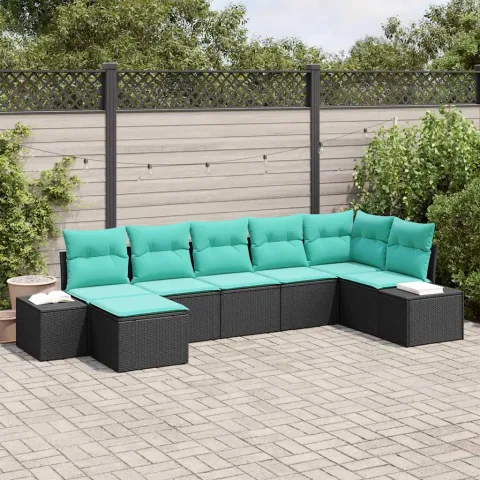 vidaXL Set de canapele pentru grădină 7 buc. Negru și Turcoaz