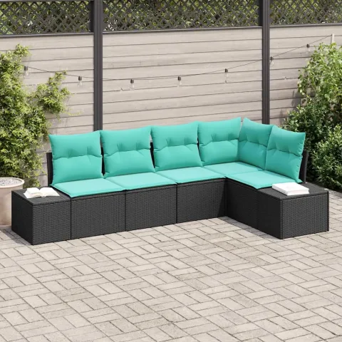 vidaXL Set de canapele pentru grădină 5 buc. Negru și Turcoaz
