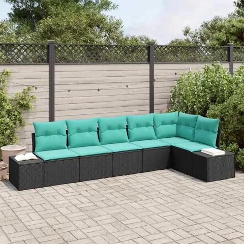 vidaXL Set de canapele pentru grădină 6 buc. Negru și Turcoaz