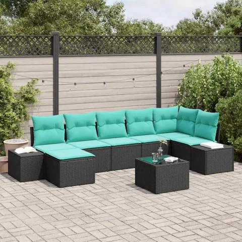 vidaXL Set de canapele pentru grădină 7 buc. Negru și Turcoaz
