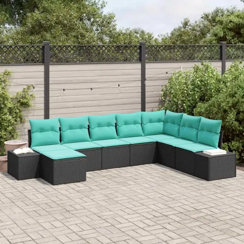 vidaXL Set de canapele pentru grădină 8 buc. Negru și Turcoaz