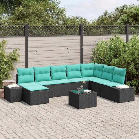 vidaXL Set de canapele pentru grădină 8 buc. Negru și Turcoaz
