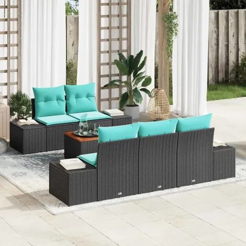 vidaXL Set de canapele pentru grădină 6 buc. Negru și Turcoaz