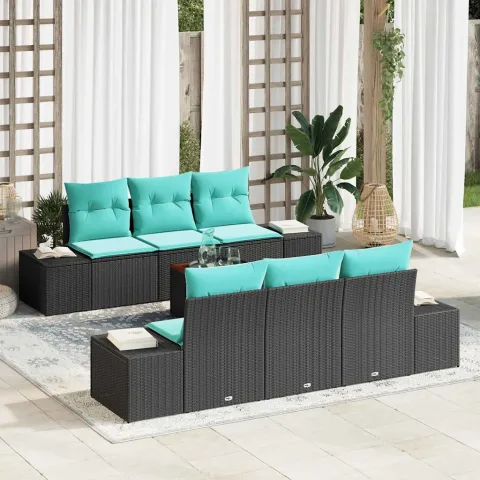 vidaXL Set de canapele pentru grădină 7 buc. Negru și Turcoaz