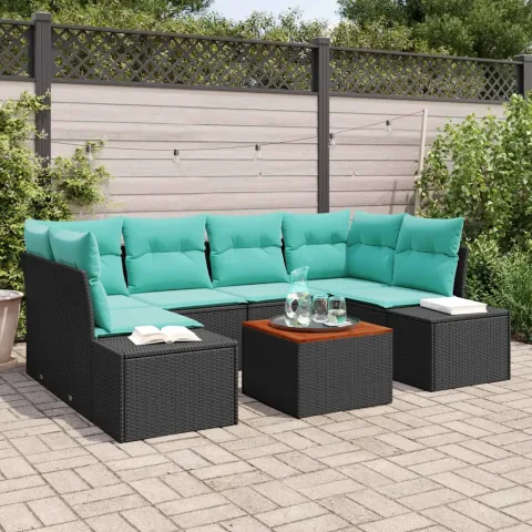 vidaXL Set de canapele pentru grădină 7 buc. Negru și Turcoaz