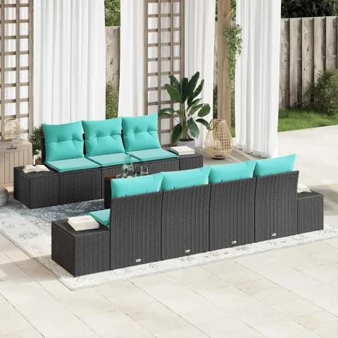 vidaXL Set de canapele pentru grădină 8 buc. Negru și Turcoaz